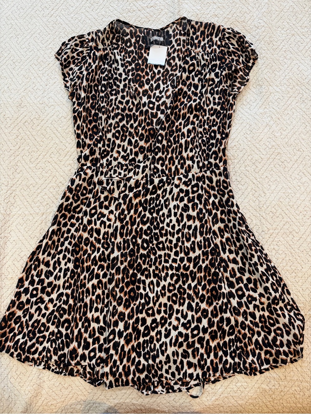 Reformation Leopard Print Wrap Mini Dress - Black, Brown, Cream